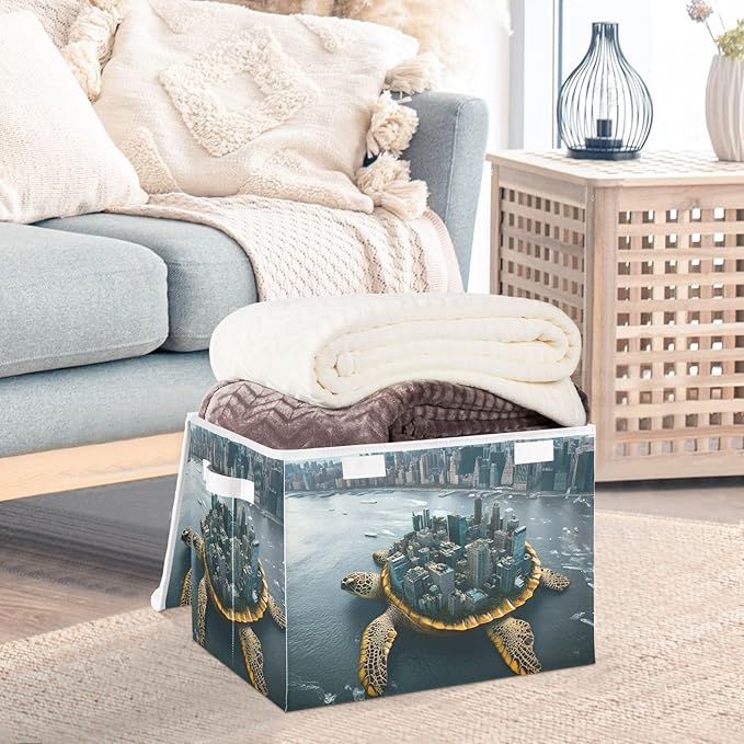 Storage Cube with Lid Surreal Sea Turtle Print 16.5×12.6×11.8 IN 1 Pack Collapsible Large Capacity Foldable Storage Basket Bin Organizer