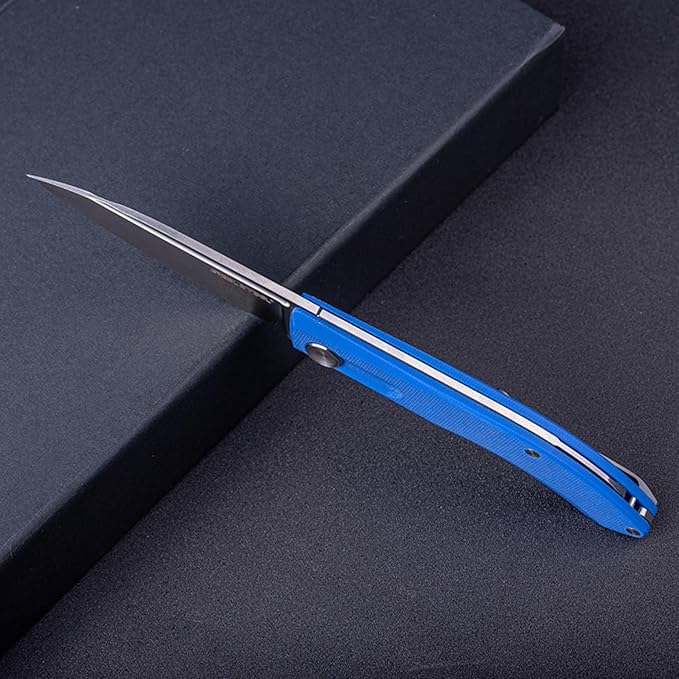 Real Steel Stella Slipjoint Folding Knife - 2.95 VG-10 Satin Blade G10 Textured Grip - Camping Hiking Daily Cutting - EDC Knife for Men and Women (Blue)