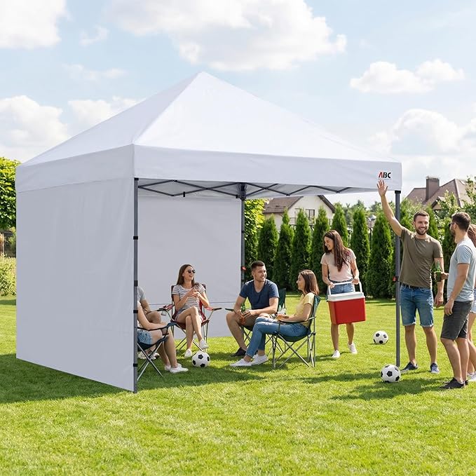 ABCCANOPY Easy Pop up Canopy Tent with 2 Sidewalls for Outdoor Sun Blocking or Rain Protection8x8 White