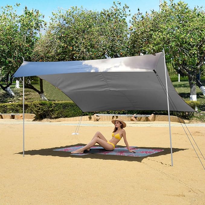 ALAZA Funny Yak Bull/Cow Beach Tent Sun Shelter UPF50+ Protection Beach Shade Canopy w/ 4 Sandbags for Outdoor Camping Fishing Backyard Fun Picnic 10x9 ft