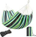 JoyView Brazilian Hammock for Single Preson - 78.8x39.4” Portable Cotton Hammock with Hanging Ropes &amp Carry Bag Large for Patio 300LBS Capacity Perfect for Outdoor/Indoor - Green/Black Stripe