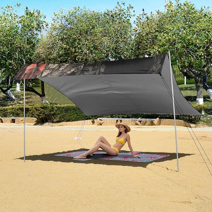 Charming Woman Beach Tent Sun Shelter Set UPF50+ UV Protection 10.5 x 9.19 FT Camping Shade Canopy with Sandbags Sand Anchors Carrying Bag and Others