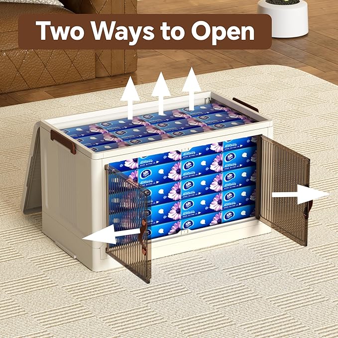 Collapsible Storage Bins with Lids - Stackable Plastic Closet Organizers for Clothes and Home Organization White (5-rack 9 Gal/rack)