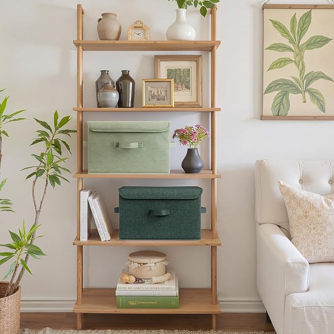 GRANNY SAYS Stoarge Basket with Lid Decorative Storage Boxes Closet Storage Bins for Clothes Collapsible Stackable Organization Sage Green&ampDark Green 2-Pack