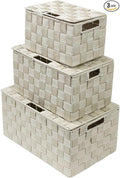 Sorbus Set of 3 Storage Baskets for Organizing with Lid – Mesh Hand-Woven Baskets for Closet Shelf &amp Home Storage (Beige Variety Pack)