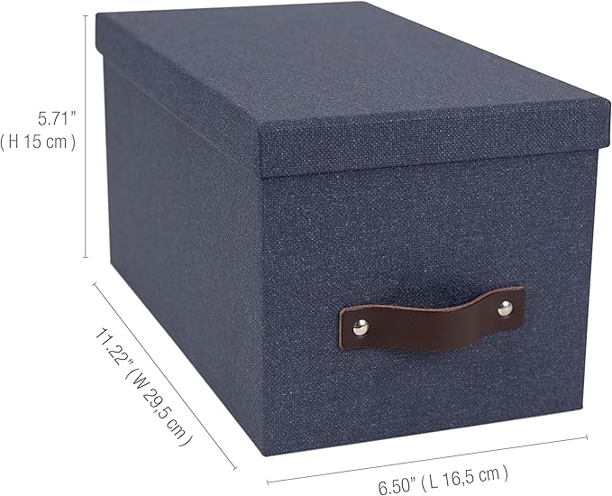 Bigso Box of Sweden Silvia Organizational Storage Box with Leather Handle for Shelves and Stacks Easily - Durable and Decorative Storage Boxes with Lids - 5.9 in x 6.5 in x 11.6 in - Blue
