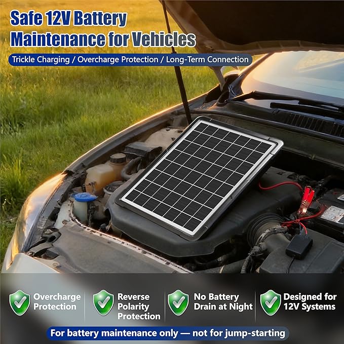20W Hybrid Solar Battery Charger &amp Maintainer 12V + USB Hub Kit - Waterproof Trickle Charger for Car Boat RV Motorcycle - Universal 5-in-1 Portable Solar Panel for Phone Camping