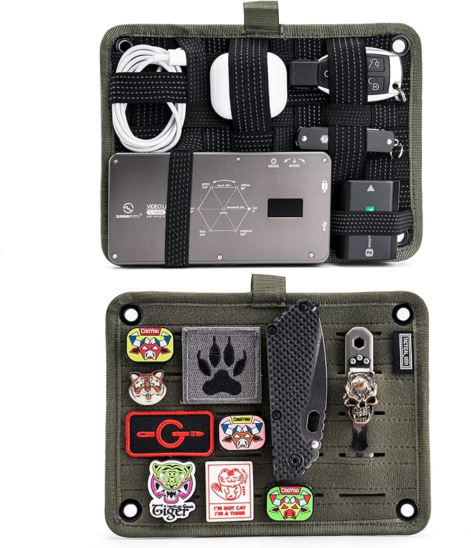 TACTICAL GEEK TCM EDC Organizer Board Backpack Anti-Slip Elastic Woven Board for Travel Gear Elastic Grid Organizer for Electronics Accessories Travel Cables Chargers and More Green