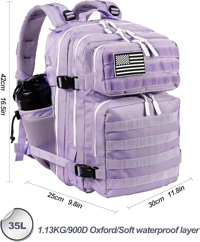 35L Hiking Tactical Backpack for Women Training Gym Fitness Bag Outdoor Camping Backpacks Travel Waterproof (Purple)