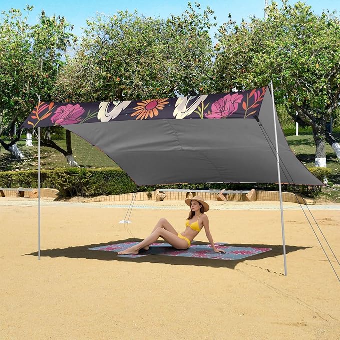 ALAZA Day of The Dead Llama Alpaca Beach Tent Sun Shelter UPF50+ Protection Beach Shade Canopy w/ 4 Sandbags for Outdoor Camping Fishing Backyard Fun Picnic 10x9 ft