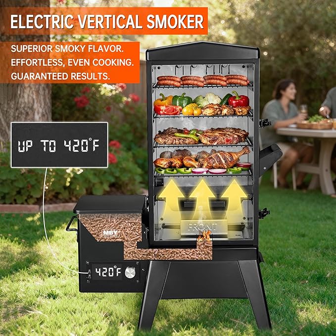 Vertical Pellet Smoker with Cover &amp Meat Probe 4-Rack Electric BBQ Smoker Grill 616 sq in Cooking Space Digital LED Temperature Control for Outdoor Smoking Ribs Brisket Chicken &amp Sausage