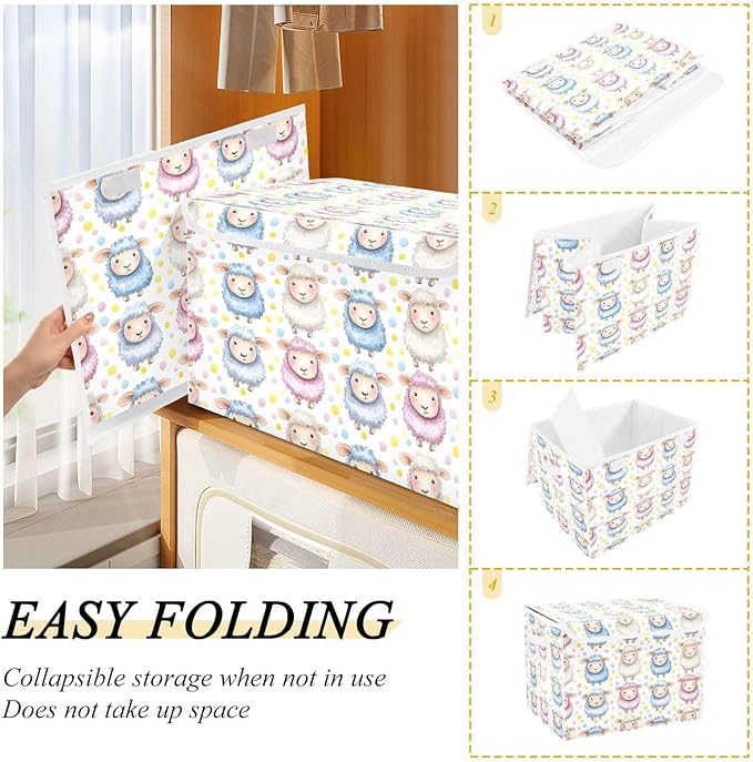 Storage Cube with Lid Cute Sheeps Print 16.5×12.6×11.8 IN 1 Pack Collapsible Large Capacity Foldable Storage Basket Bin Organizer