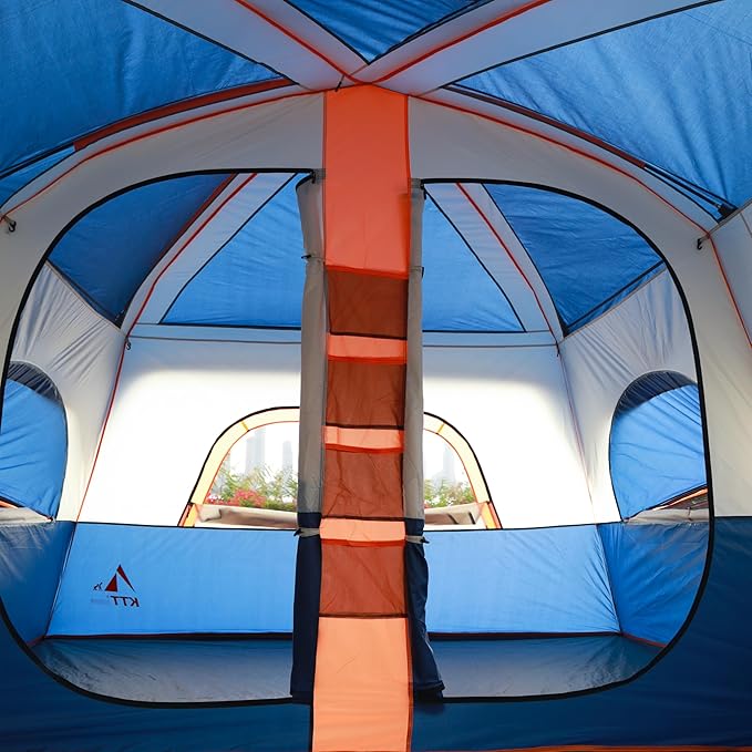 KTT Extra Large Tent 10-12-14 Person(B)Family Cabin Tents2 Rooms3 Doors and 3 Windows with MeshStraight WallWaterproofDouble LayerBig Tent for OutdoorPicnicCampingFamily Gathering