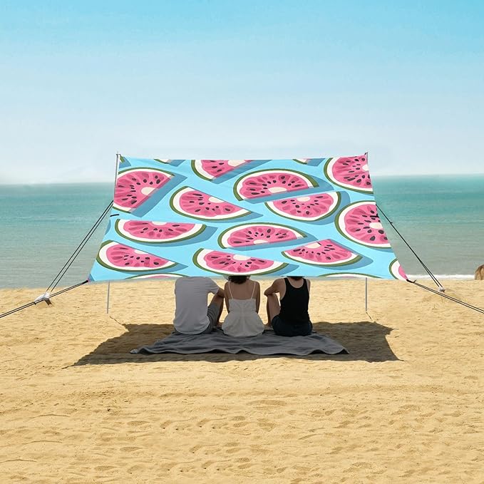 ALAZA Watermelon Tile Blue Pattern Beach Tent Sun Shelter Portable Canopy Sunshade for Outdoor Camping Picnics Backyard Fun 10x9 ft