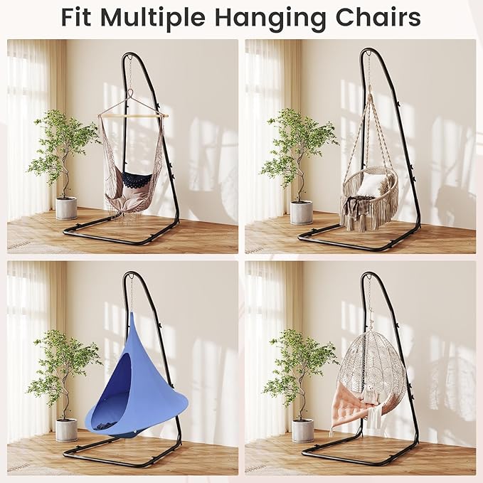Giantex Hammock Stand for Outside Heavy-Duty Metal Swing Stand with Safety Hook &amp Sturdy Chain Height Adjustable Hanging Chair Stand for Indoor Outdoor Porch Patio Yard Poolside Black