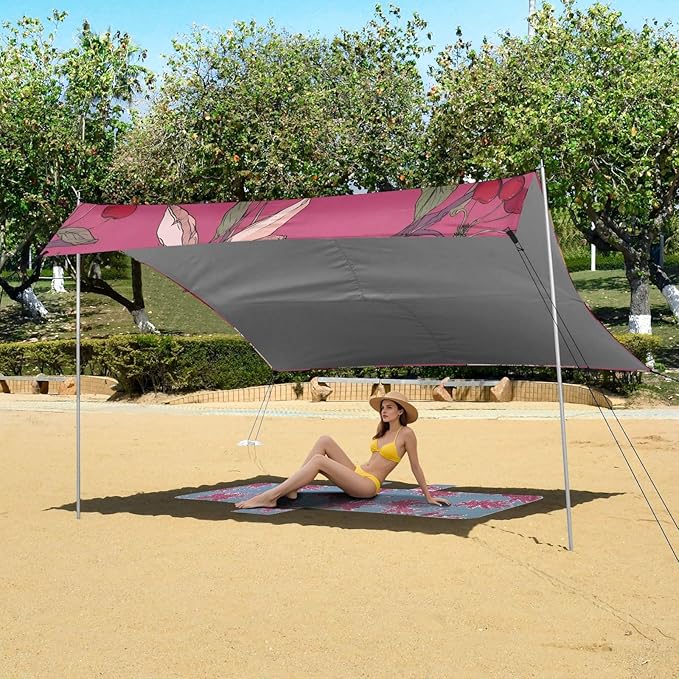 ALAZA Cherry Pink White Yellow Bow Pattern Beach Tent Sun Shelter Portable Canopy Sunshade for Outdoor Camping Picnics Backyard Fun 10x9 ft