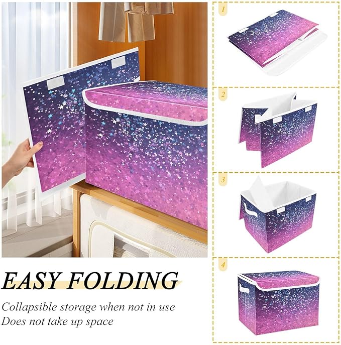Diamonds Crystals Gradient Glitter Decoration Sequins Purple Blue Storage Containers with Lids Stackable Clothes Storage