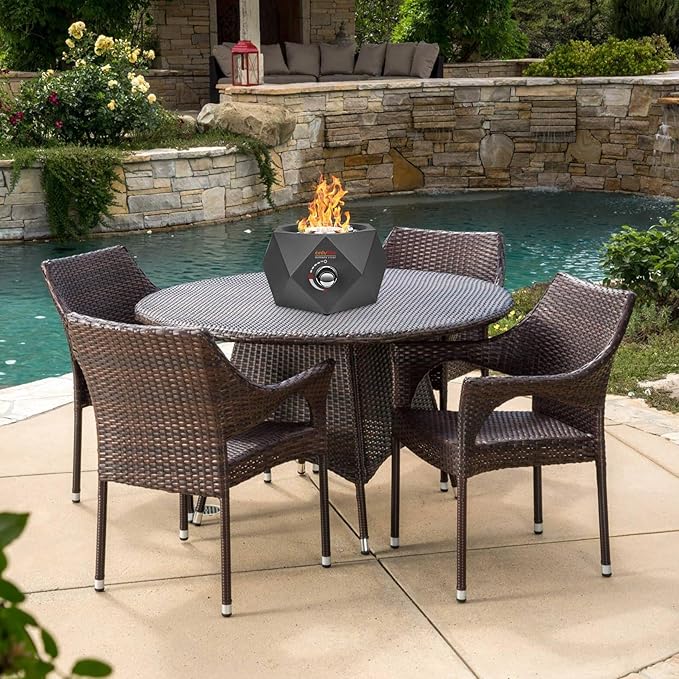 ONLYFIRE OUTDOOR LIVING 14” Modern Tabletop Gas Fire Pit Portable Firepit Works with 1lb Propane Gas for Patio Backyard Porch Camping RV Tailgating Side-Mounted FP004