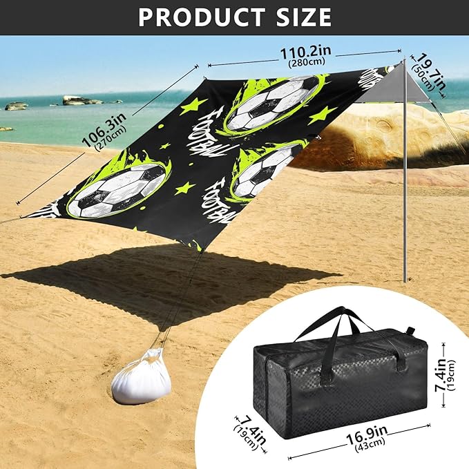 ALAZA Football Stars Football Pattern Beach Tent Sun Shelter Portable Canopy Sunshade for Outdoor Camping Picnics Backyard Fun 10x9 ft