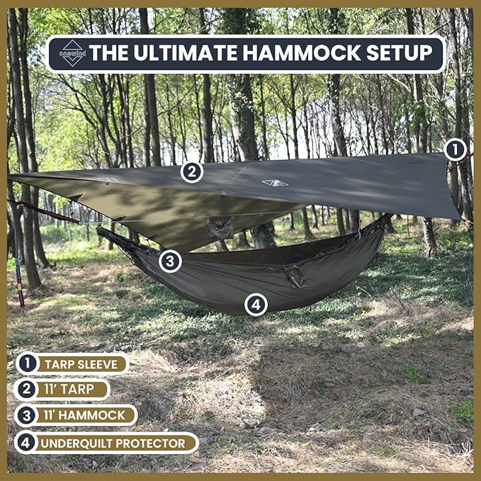 Onewind 11×10 ft Hammock Tarp Lightweight Silnylon Hammock Rain Fly 4000mm Waterproof 4-Season Multiple Shelter Solution Camping Tarp Tent with Complete Accessories Dark Grey