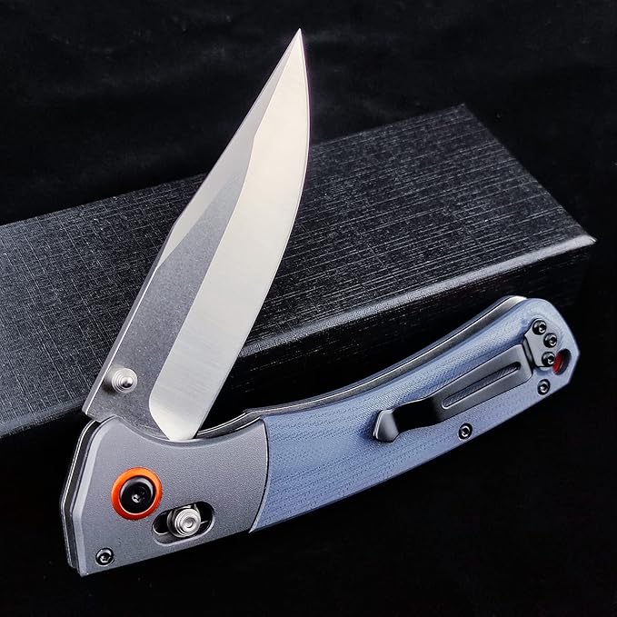 EDC Pocket Knife for Men D2 Blade Satin Finish G10 handle Thumb Stud Manual Open Camping Folding Knife for Outdoor Fishing (blue)