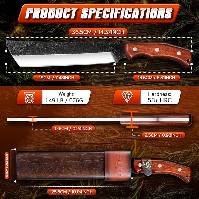 Purple Dragon Japanese Machete Knife for Cutting Trees Heavy Duty Full Tang Survival Machete with Wooden Sheath for Gardening Camping Bushcraft &amp Yard Work Gifts for Outdoor Men Women