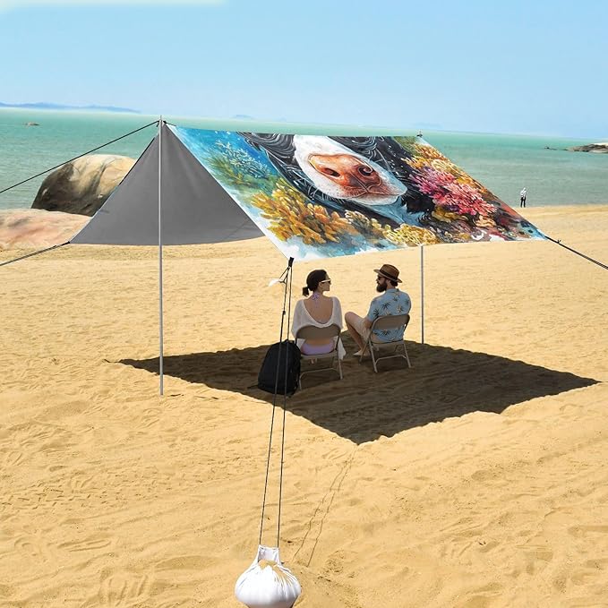 ALAZA White Cow Beach Tent Sun Shelter Portable Canopy Sunshade for Outdoor Camping Picnics Backyard Fun 10x9 ft