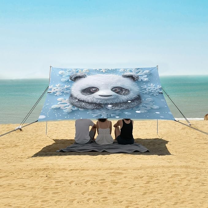 ALAZA Cute Panda Snowflake Beach Tent Sun Shelter Portable Canopy Sunshade for Outdoor Camping Picnics Backyard Fun 10x9 ft