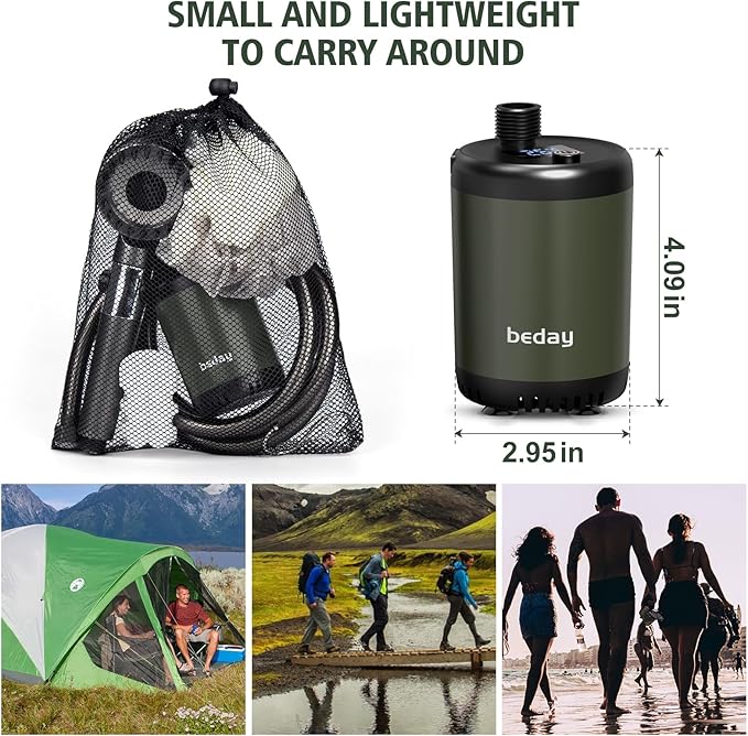 Portable Camping Shower Pump Kit 7800mAh Showers Pump for Travel CampingOutdoor Tents Shower and Pet Cleaning with Water Temperature Display and Rechargeable Battery