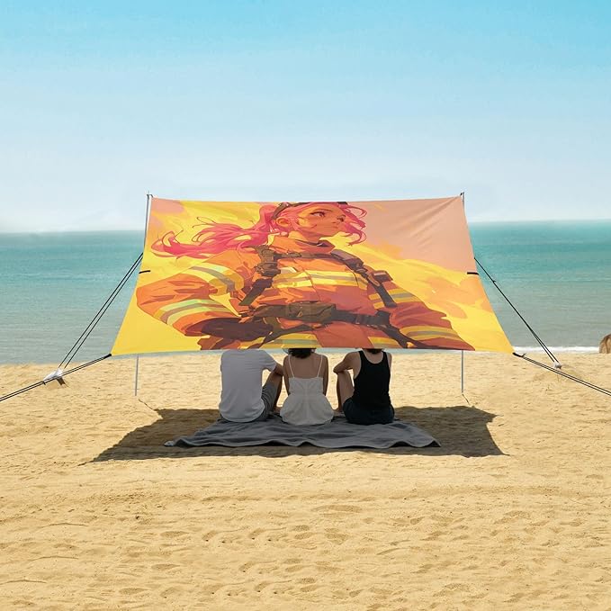 Affectionate Firefighter Beach Cabana UPF50+ Protection Waterproof Large Portable Sun Shelter Includes Sand Shovel Sandbags Stability Poles for Camping Picnics Backyard