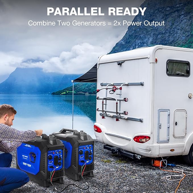 BILT HARD Gas Generator 2500W 80cc 4 Stroke Quiet Inverter Generator with CO Sensor Parallel Ready120V AC Duplex Receptacle and 12V DC Output Outdoor Generators for Camping Home Use 49-State