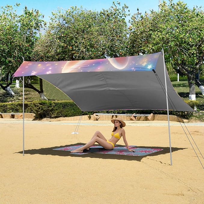 Easter Magical Bunny Beach Cabana UPF50+ Water-Resistant Sun Shelter with Sandbags Sand Shovel Poles for Backyard and Camping
