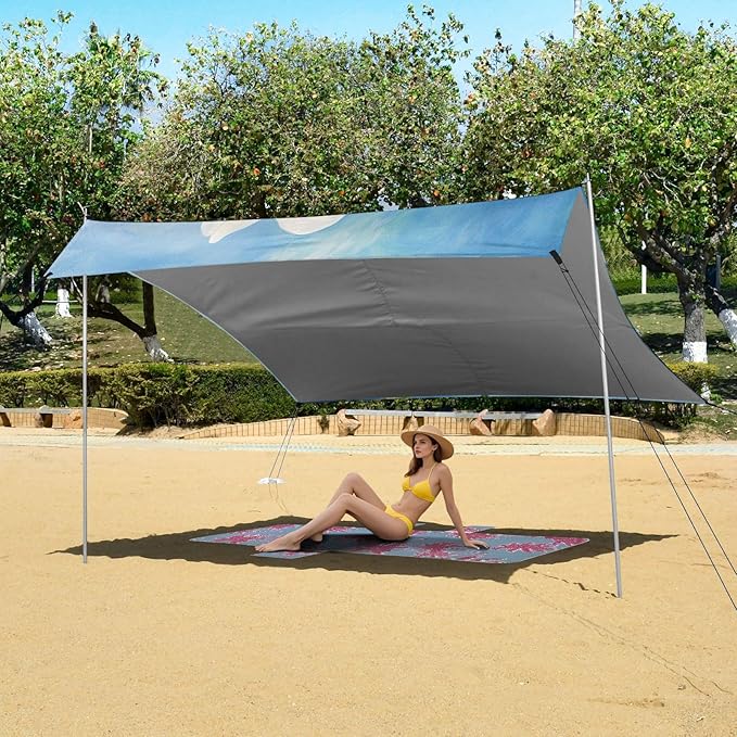 ALAZA White Lily Flowers on Blue Beach Tent Sun Shelter Portable Canopy Sunshade for Outdoor Camping Picnics Backyard Fun 10x9 ft