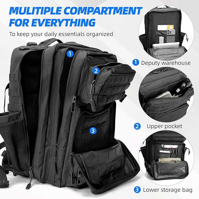 45L LUPU TACTICAL Backpack for Men and Women 3 Days Assault Pack Outdoor Travel Hiking Camping Rucksack with Molle Webbing (Black)