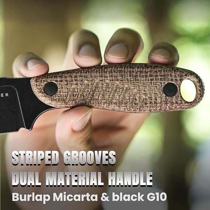 Kizer Hare Fixed Blade Knife with Sheath 3.14 D2 Steel Blade EDC Hunting Knife with Burlap Micarta and Black G10 Handle Small Survival Knives Outdoor Camping Knives for Men Women 1077M3