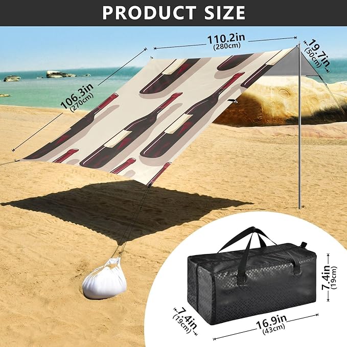 ALAZA Red Wine Bottle Seamless Beach Tent Sun Shelter Portable Canopy Sunshade for Outdoor Camping Picnics Backyard Fun 10x9 ft