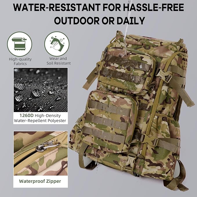 Timeet Tactical Backpack 45L for Men Military Backpack 3 Day Assault Pack with U-Shaped Wide Opening Water-Resistant Hiking Backpack for Travel Camping Survival Molle System (Camouflage 20 Inch)
