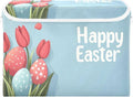 Happy Easter Pattern Foldable Storage Baskets Fabric Boxes with Handle Organizers with Flip-Top Lids Storage Bins for Home Bedroom Office