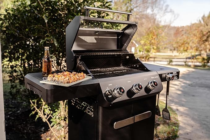 Monument Grills Outdoor Barbecue Stainless Steel 3 Burner Propane Gas Grill 48000 BTU Patio Garden Grill with Side Burner and Knob Controls Mesa325 with BBQ Cover