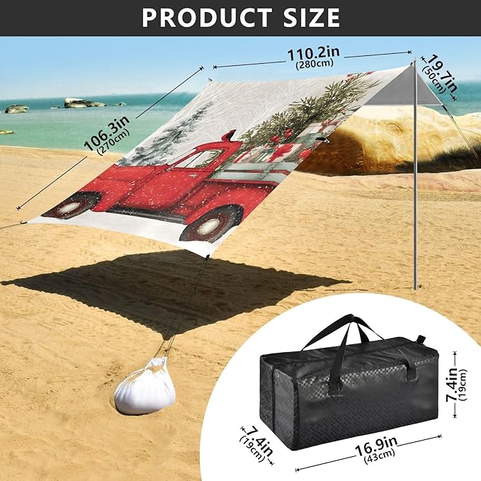ALAZA A Red Truck Beach Tent Sun Shelter Portable Canopy Sunshade for Outdoor Camping Picnics Backyard Fun 10x9 ft