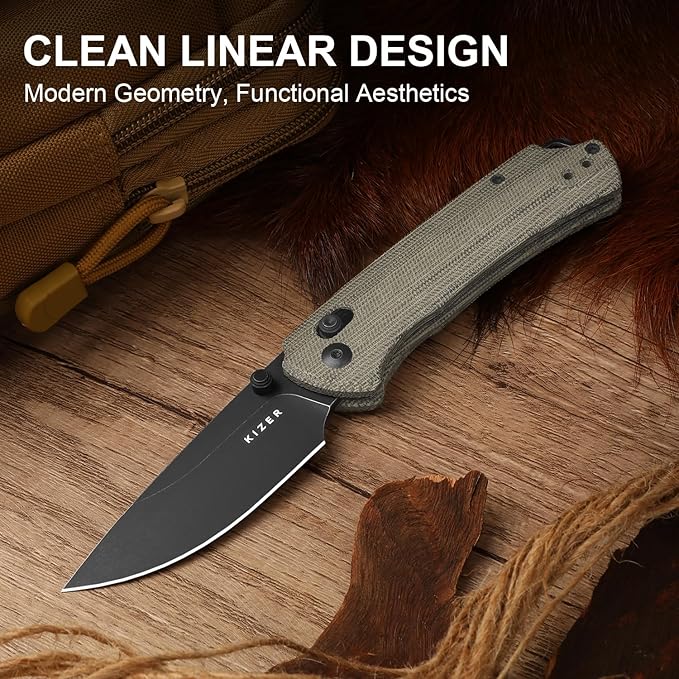 Kizer T1 CD EDC Pocket Knife 3.2 Nitro-V Steel Drop Point Folding Knives with Micarta Handle Sided Thumb Studs Opener Clutch Lock for Camping Hiking Fishing V3490.2CA1