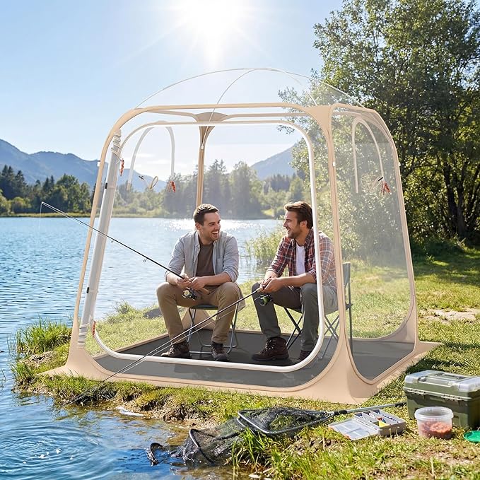 Goplus All Weather Pod Sports Tent for 2-4 People 7 x 7 FT Easy Setup Clear Bubble Tent with Floor Mat Camping Sun Shelter for Fishing Portable Outdoor Screen House with Carrying Bag