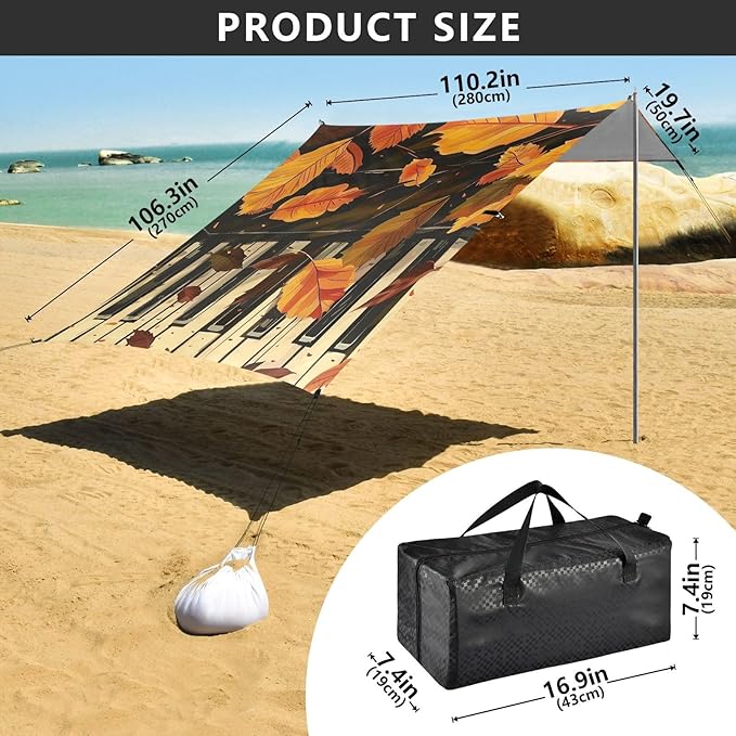 ALAZA Piano Keys Autumn Leave Beach Tent Sun Shelter Portable Canopy Sunshade for Outdoor Camping Picnics Backyard Fun 10x9 ft