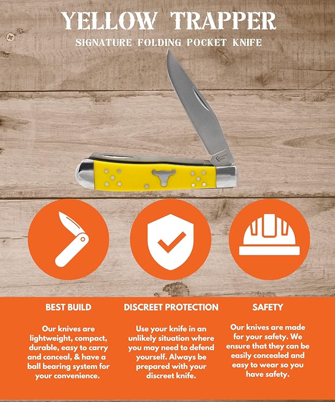 Trapper Series Yellow Folding Pocket Knife – 2 Stainless Steel Blades in 1 Knife