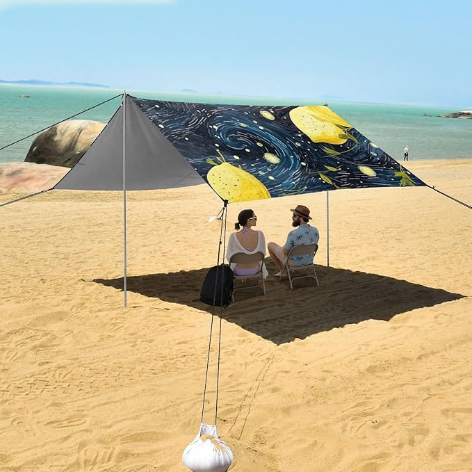 ALAZA Lemon Shape Starry Night Sky Galaxy Beach Tent Sun Shelter Portable Canopy Sunshade for Outdoor Camping Picnics Backyard Fun 10x9 ft