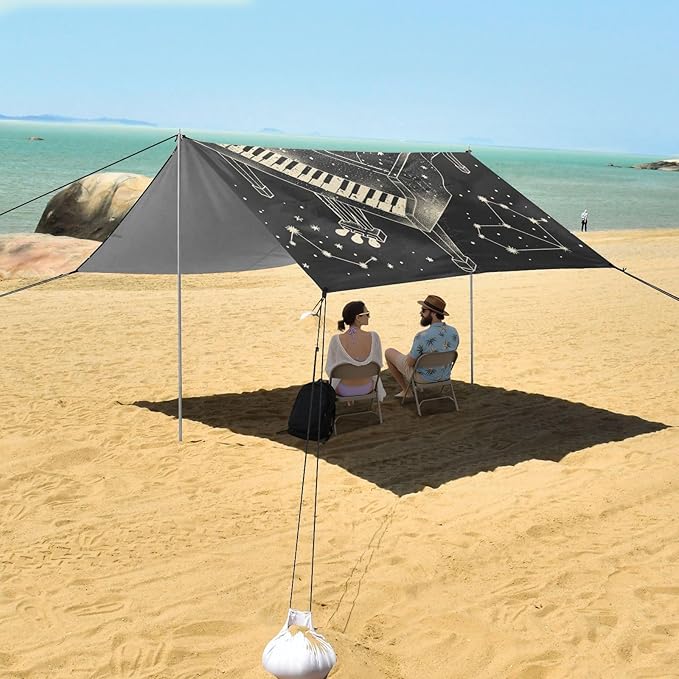 ALAZA Piano Star Constellations Beach Tent Sun Shelter Portable Canopy Sunshade for Outdoor Camping Picnics Backyard Fun 10x9 ft