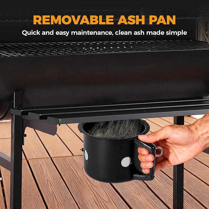 MASTER COOK Barrel Charcoal Grill with Foldable Front Shelf 686 Sq.in. Cooking Area Outdoor bbq GrillThermometer and Adjustable Air Vents for Patio PartiesBackyard Tailgating Black