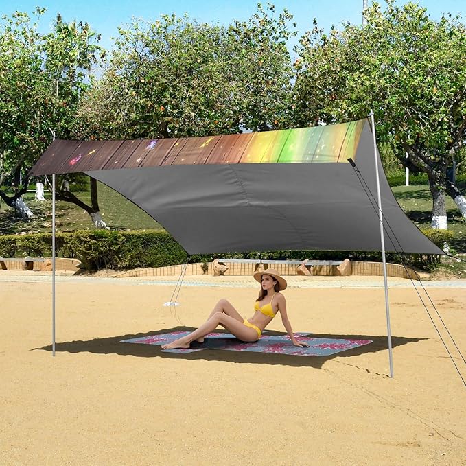 St Patrick's Day Golden Coins Pot Beach Tent Sun Shelter Set UPF50+ UV Protection 10.5 x 9.19 FT Camping Shade Canopy with Sandbags Sand Anchors Carrying Bag and Others