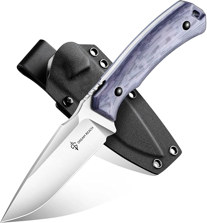 Dream Reach Fixed Blade Knife - D2 Steel Tactical Knife with Ergonomic Full Tang Handle and Kydex Sheath for Outdoor Camping Survival Gift for Men Women Purple