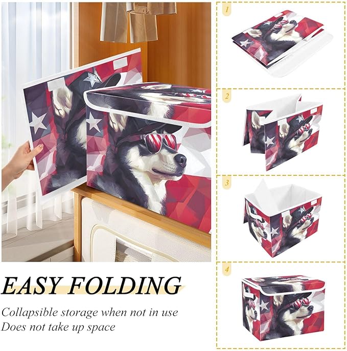 Husky America Storage Cube Bins Basket with Lid Collapsible Flip-top Fabric with Handle for Home Bedroom Closet Office 16.5×12.6×11.8 in